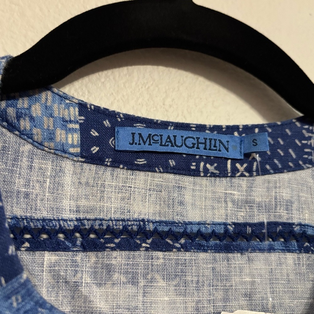 J.McLaughlin Nylee Linen Sleeveless Dress Blue Diamond Patch S NWT - Picture 3 of 9